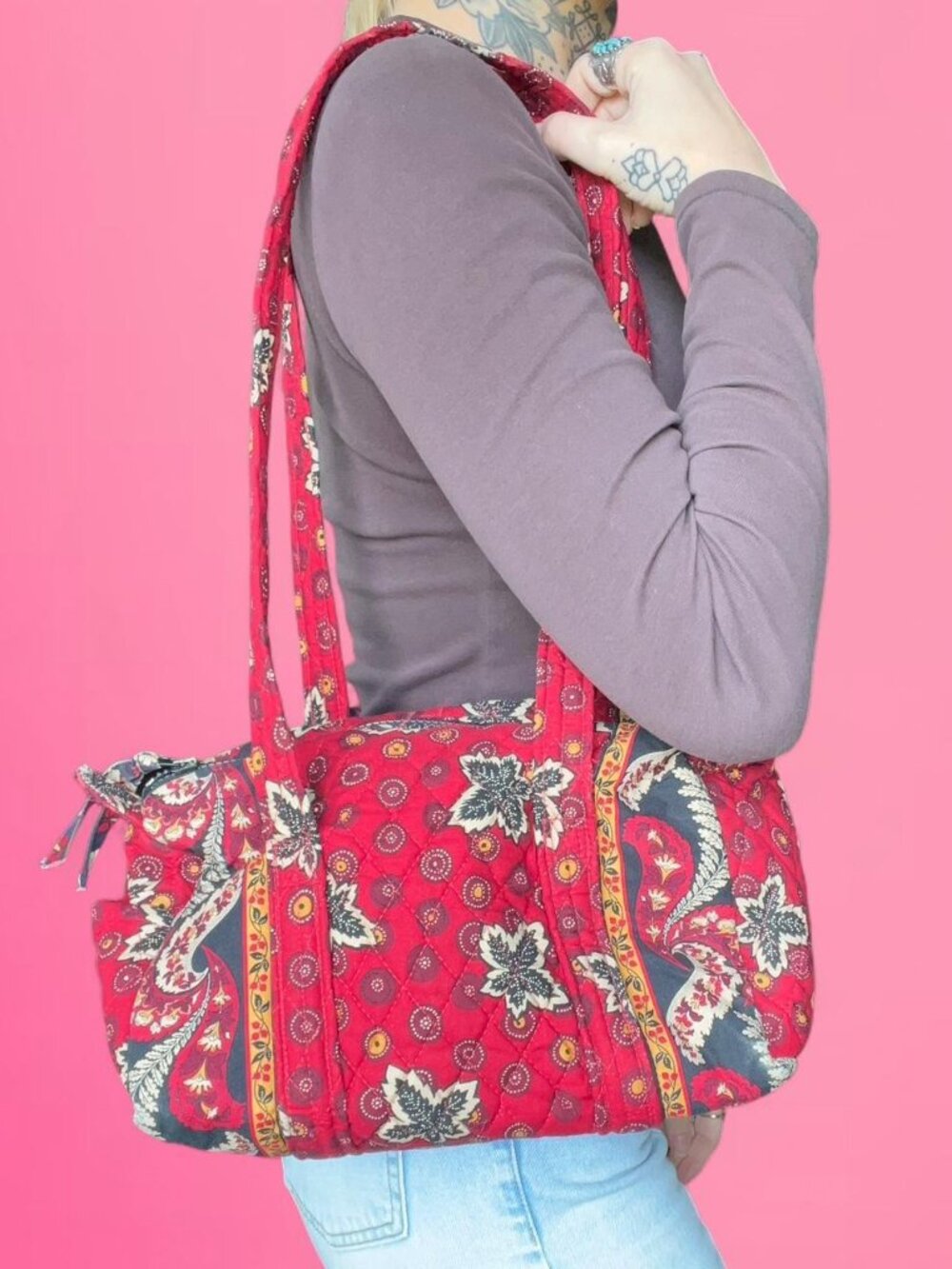 Vintage 90s Vera Bradley red leaf barrel bag